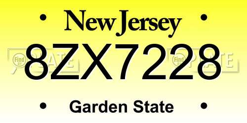 8ZX7228 New Jersey License Plate