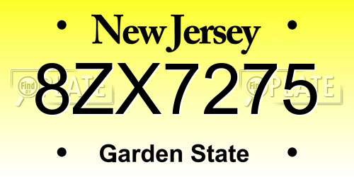 8ZX7275 New Jersey License Plate