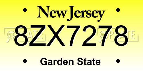 8ZX7278 New Jersey License Plate
