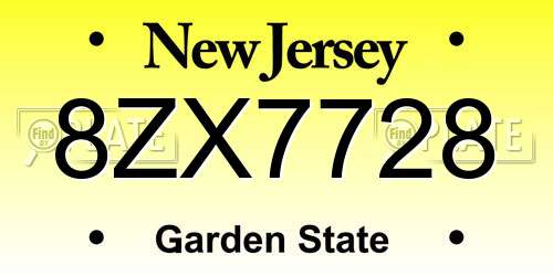 8ZX7728 New Jersey License Plate