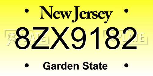 8ZX9182 New Jersey License Plate