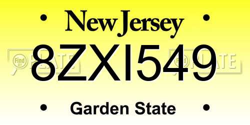 8ZXI549 New Jersey License Plate