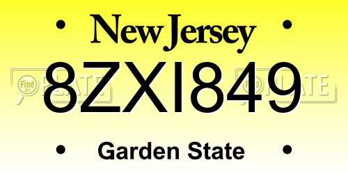 8ZXI849 New Jersey License Plate
