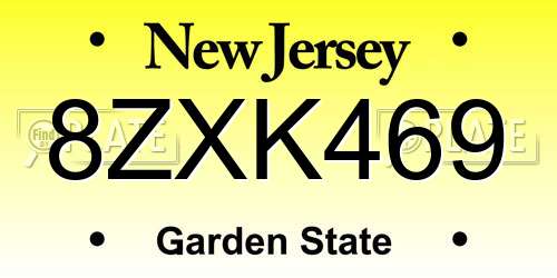 8ZXK469 New Jersey License Plate