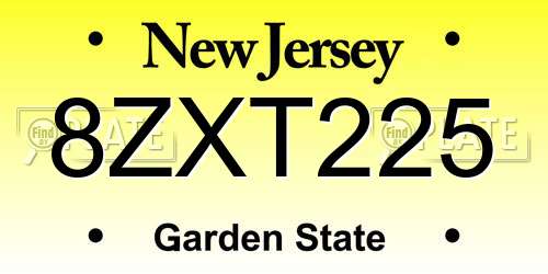 8ZXT225 New Jersey License Plate