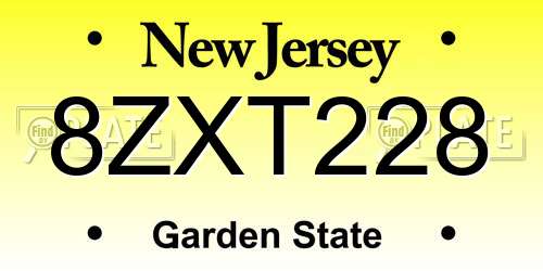 8ZXT228 New Jersey License Plate