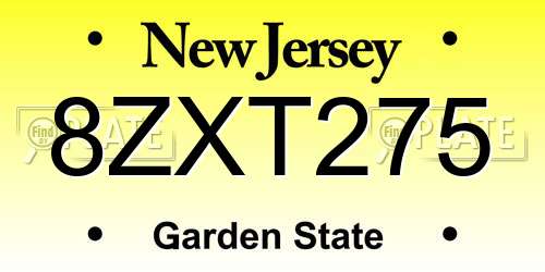 8ZXT275 New Jersey License Plate