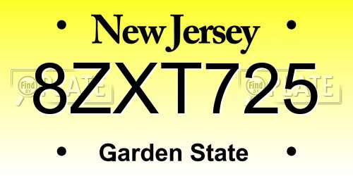 8ZXT725 New Jersey License Plate