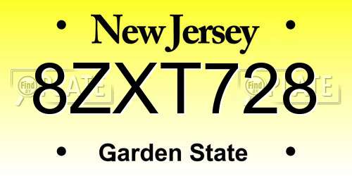 8ZXT728 New Jersey License Plate
