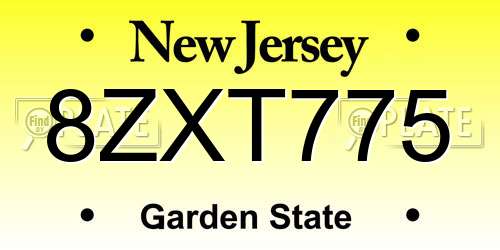 8ZXT775 New Jersey License Plate