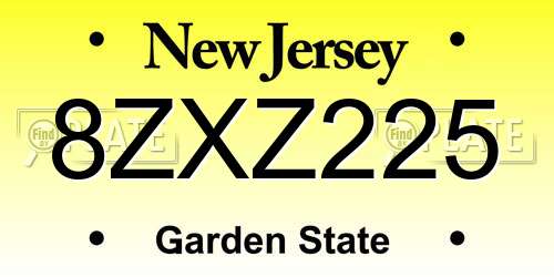 8ZXZ225 New Jersey License Plate