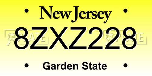 8ZXZ228 New Jersey License Plate