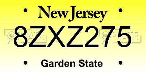 8ZXZ275 New Jersey License Plate