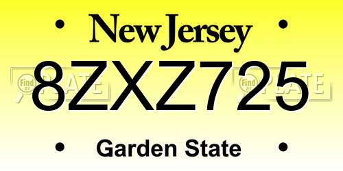 8ZXZ725 New Jersey License Plate