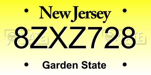 8ZXZ728 New Jersey License Plate