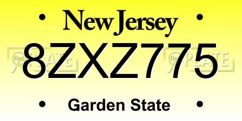 8ZXZ775 New Jersey License Plate
