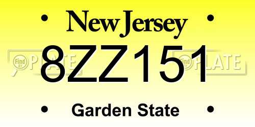 8ZZ151 New Jersey License Plate