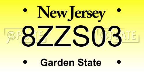8ZZS03 New Jersey License Plate
