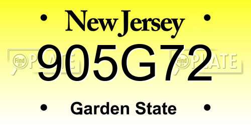 905G72 New Jersey License Plate