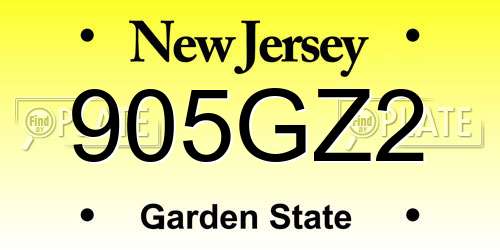 905GZ2 New Jersey License Plate