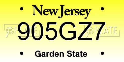 905GZ7 New Jersey License Plate