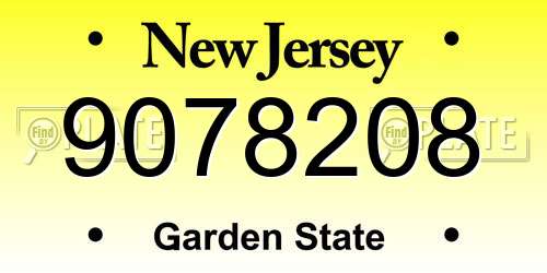 9078208 New Jersey License Plate