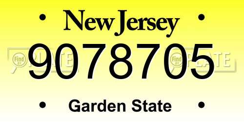 9078705 New Jersey License Plate