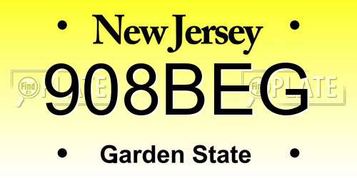 908BEG New Jersey License Plate