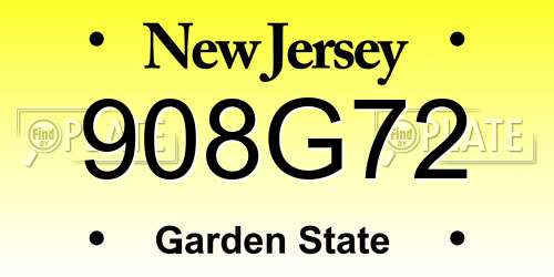 908G72 New Jersey License Plate