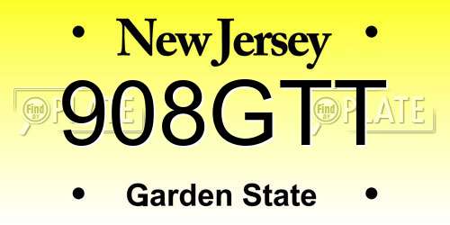 908GTT New Jersey License Plate