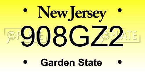 908GZ2 New Jersey License Plate
