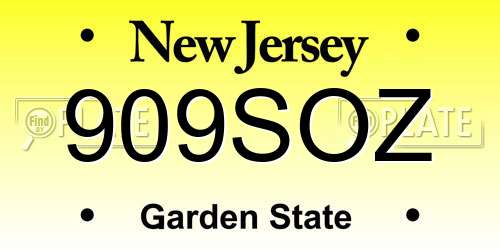 909SOZ New Jersey License Plate