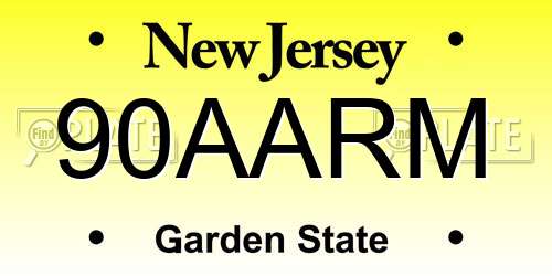90AARM New Jersey License Plate