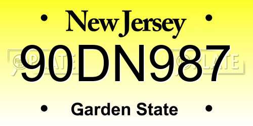90DN987 New Jersey License Plate