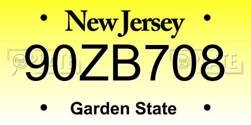 90ZB708 New Jersey License Plate
