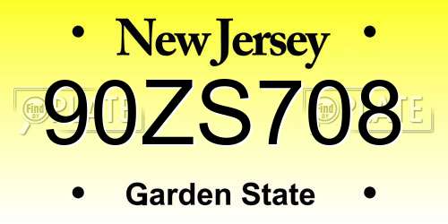90ZS708 New Jersey License Plate