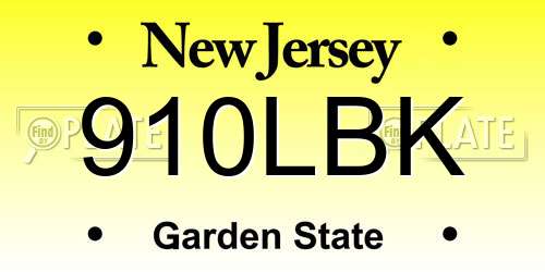910LBK New Jersey License Plate