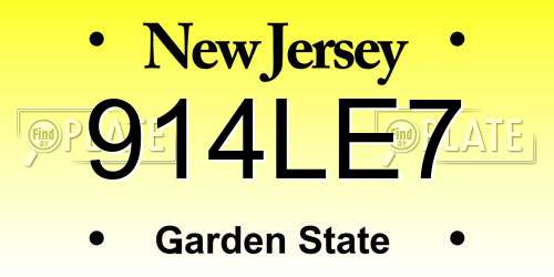 914LE7 New Jersey License Plate