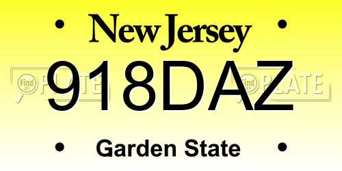 918DAZ New Jersey License Plate