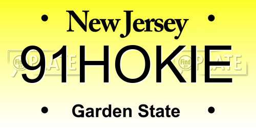 91HOKIE New Jersey License Plate