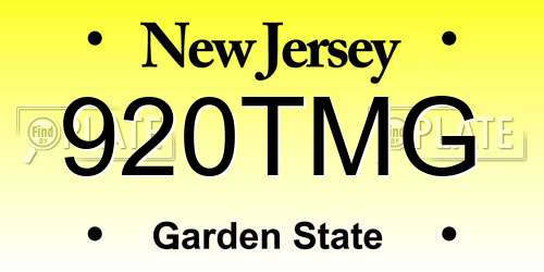 920TMG New Jersey License Plate