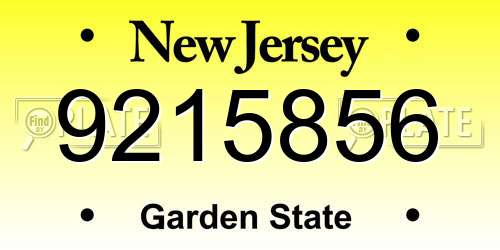 9215856 New Jersey License Plate