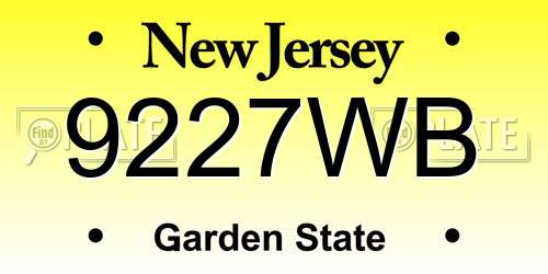 9227WB New Jersey License Plate