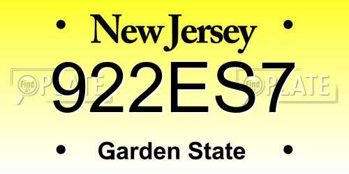 922ES7 New Jersey License Plate