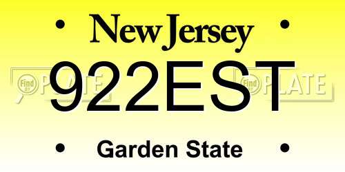 922EST New Jersey License Plate
