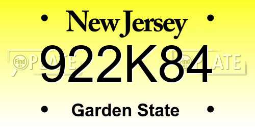 922K84 New Jersey License Plate