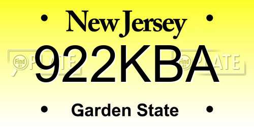 922KBA New Jersey License Plate
