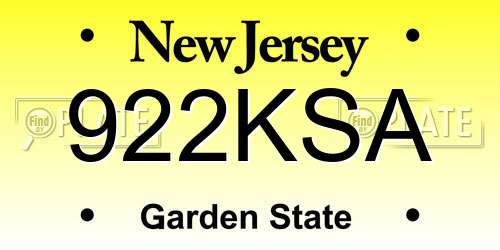 922KSA New Jersey License Plate