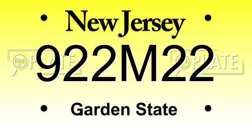922M22 New Jersey License Plate