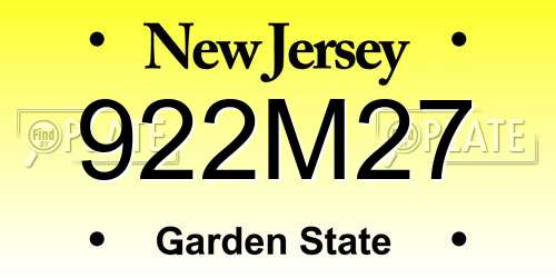 922M27 New Jersey License Plate
